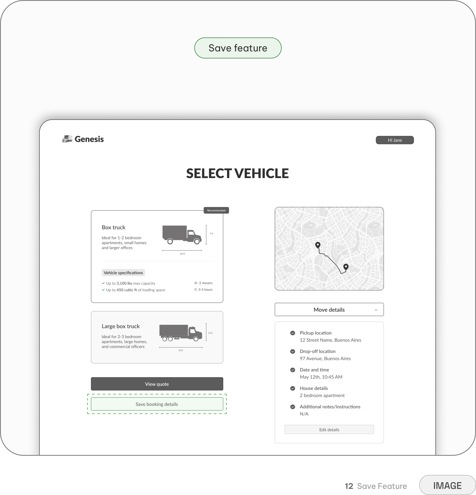 Genesis — save booking details option, considered and cut