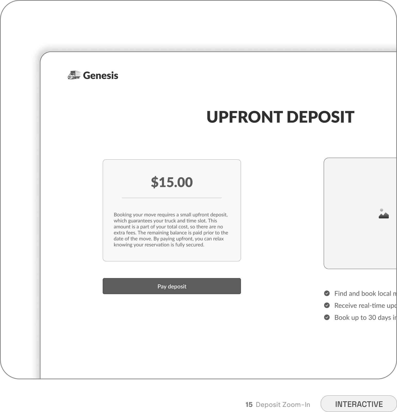 Genesis checkout — deposit and driver confirmation
