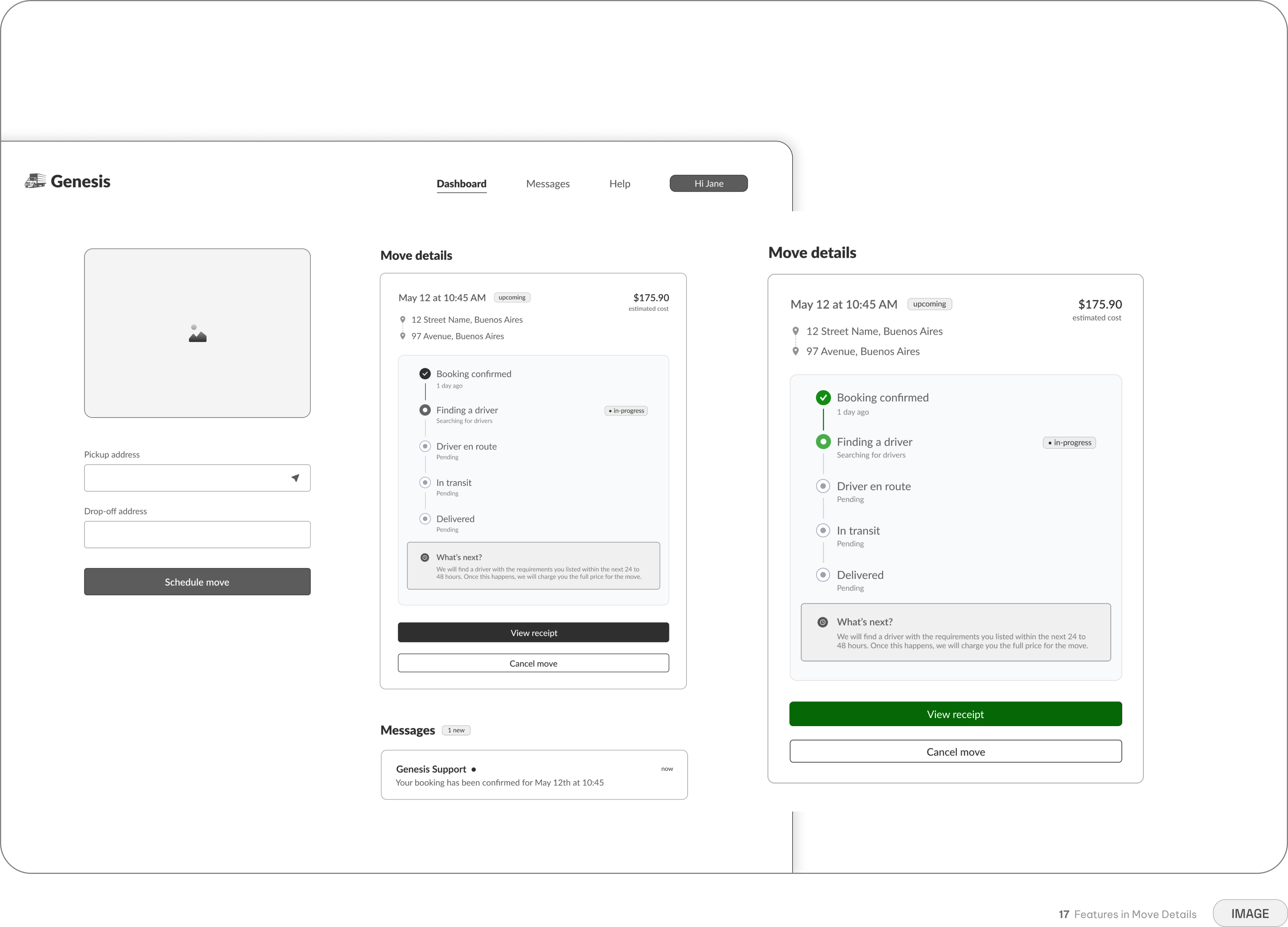 Genesis — post-booking move tracker