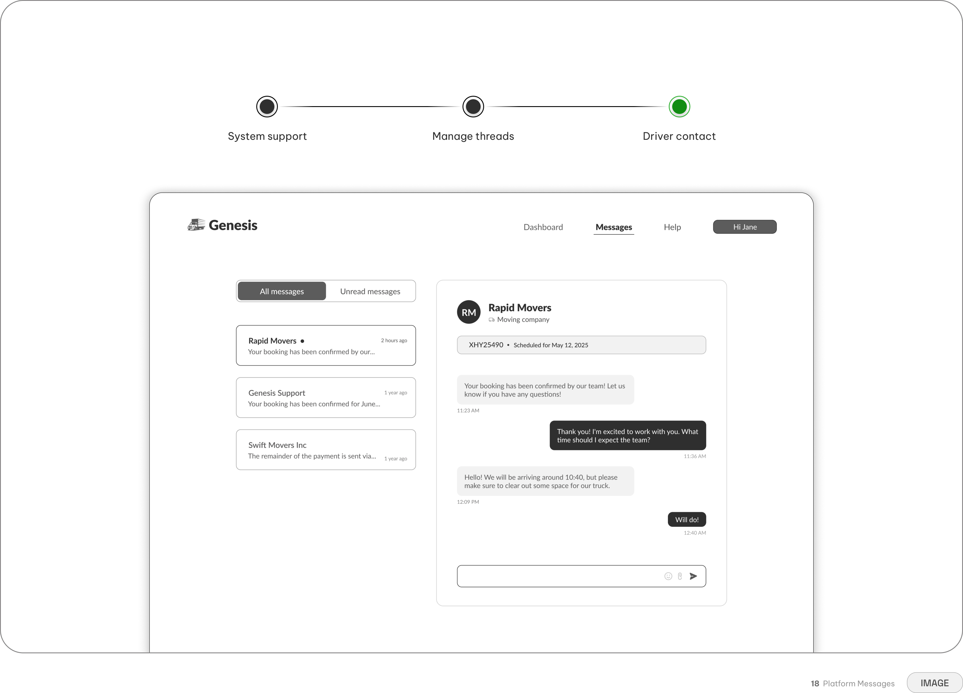 Genesis — in-app driver messaging