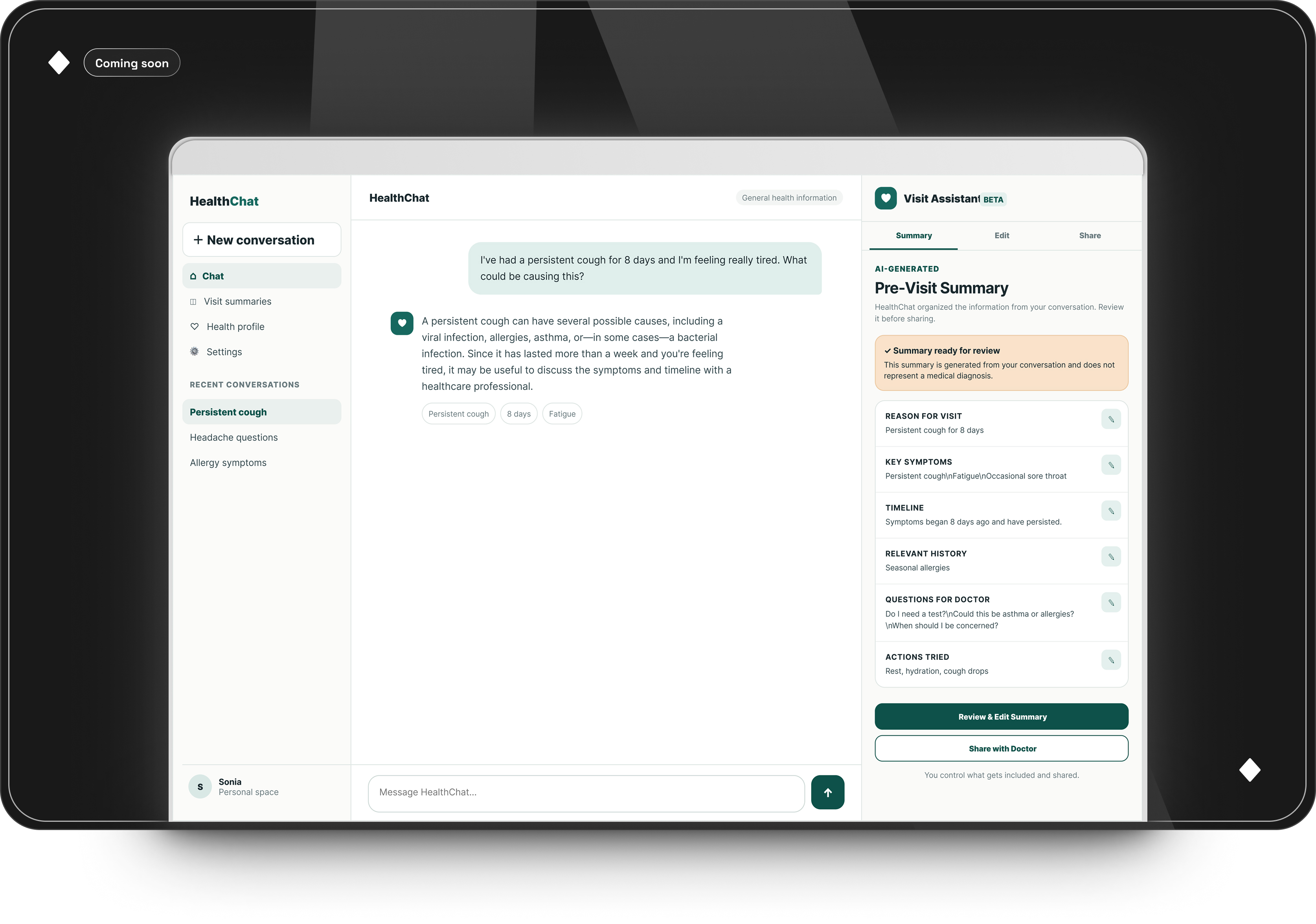 HealthChat product screenshot